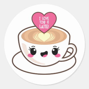 Adesivo Redondo Ame-o um Latte EMoji