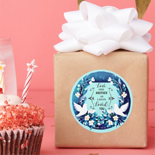 Adesivo Redondo Ame-Se Outros Doves Azuis e Brancos (Festa)