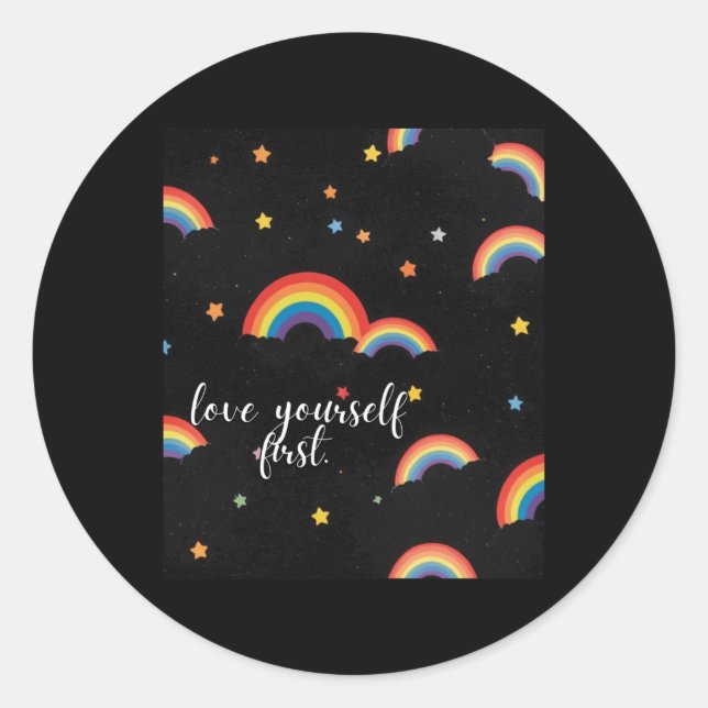 Adesivo Redondo Ame-Se Primeiro Rainbow Priker Sticker (Frente)