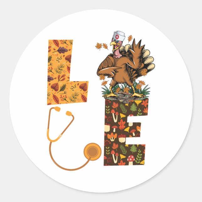 Adesivo Redondo Ame Turquia Stethoscope Enfermeira Vida Ação de Gr (Frente)