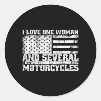 Adesivo Redondo Ame Uma Mulher e Várias Motocicletas Biker Diverti
