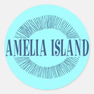 Adesivo Redondo Amelia Island no azul com design do sol