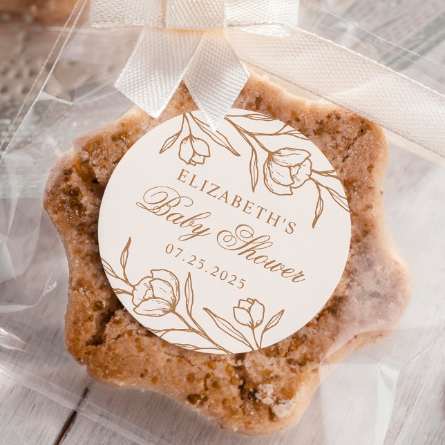 Adesivo Redondo Amêndoa Floral esboçada e Chá de fraldas de Cobre (Criador carregado)