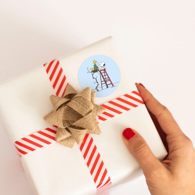 Adesivo Redondo Amendoins | Árvore de Natal Snoopy & Woodstock (Sticker on gift)