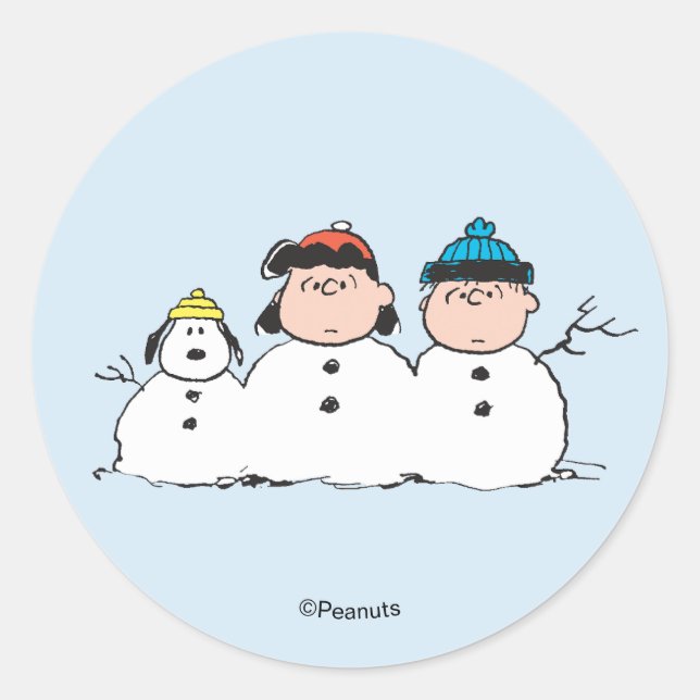 Adesivo Redondo Amendoins | Boneco de Neve de 3 Pessoas (Frente)