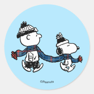 Adesivo Redondo Amendoins Feliz Natal Snoopy & Charlie Brown