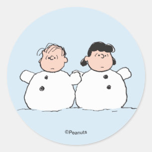 Adesivo Redondo Amendoins Linus e Lucy Bonecos de Neve