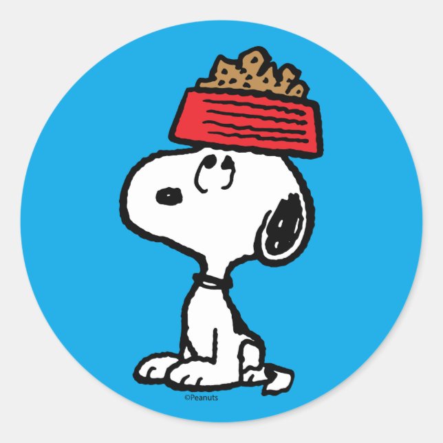 Adesivo Redondo Amendoins | Snoopy A Balançar O Seu Cachorro (Frente)