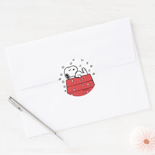 Adesivo Redondo Amendoins | Snoopy Doghouse Snowflakes (Envelope)
