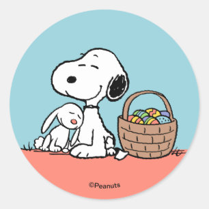 Adesivo Redondo Amendoins   Snoopy Feliz Páscoa