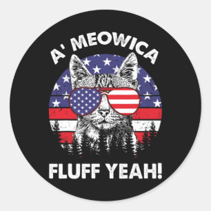 Adesivo Redondo A'meowica Fluff Sim Patriótico Americano 4º De Jul