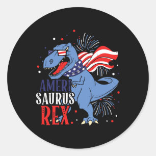 Adesivo Redondo Ameri Saurus Rex 4 de Julho Dinossauro Independênc