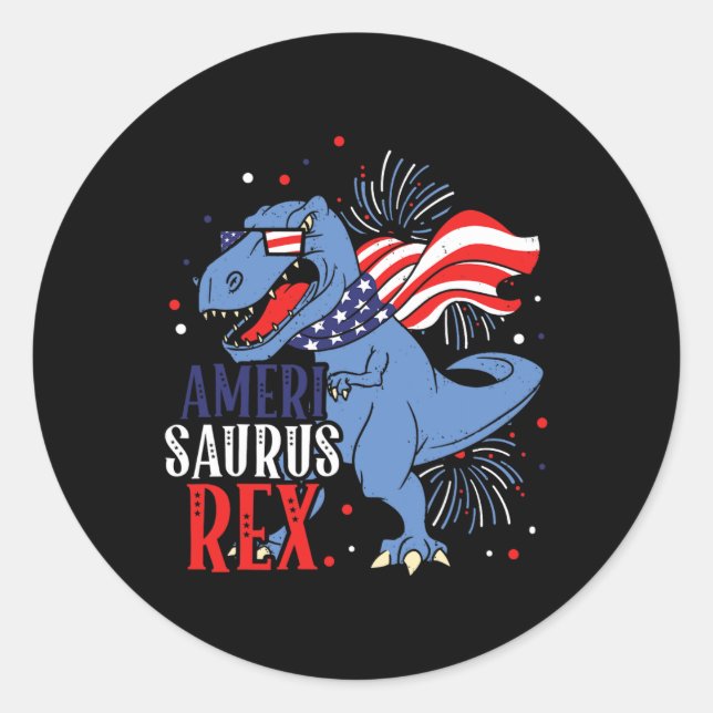 Adesivo Redondo Ameri Saurus Rex 4 De Julho Independência Do Dinos (Frente)