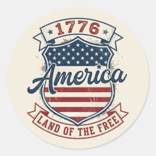 Adesivo Redondo América 1776 Escudo Patriótico Terra da Liberdade