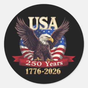 Adesivo Redondo América 250 1776-2026 Bandeira Americana Águia