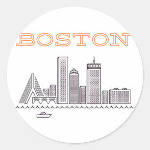 Adesivo Redondo América Boston City Skyline, Boston Mãe nos EUA Sk