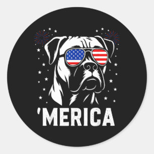Adesivo Redondo America Boxer Cachorro Bandeira Americana Óculos d