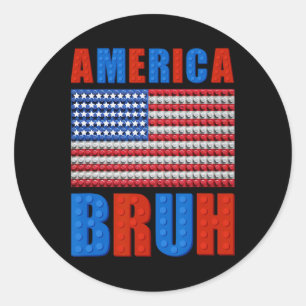 Adesivo Redondo América Bruh Building Bricks Bandeira 4 De Julho P