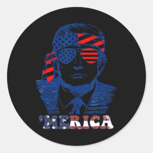 Adesivo Redondo América Feliz 4 De Julho Bandeira Americana Trump