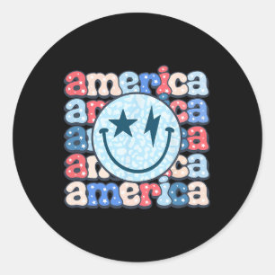 Adesivo Redondo América Groovy Smile Shirt Para Mulheres 4 De Julh