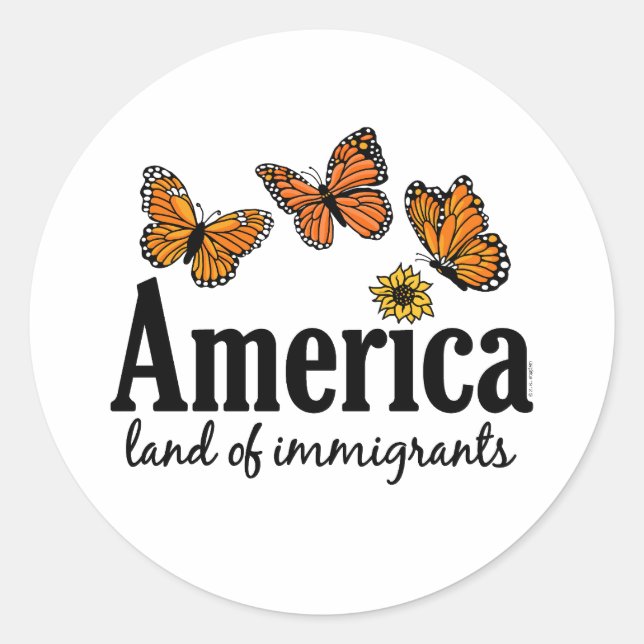 Adesivo Redondo America Land Of Immigrants (Frente)