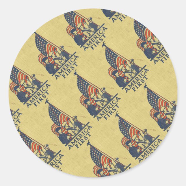 Adesivo Redondo América Primeiro Patriótico Americano Flag Vintage (Frente)