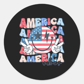 Adesivo Redondo America Vibes Usa Groovy Retro Smile Face Happy 4t