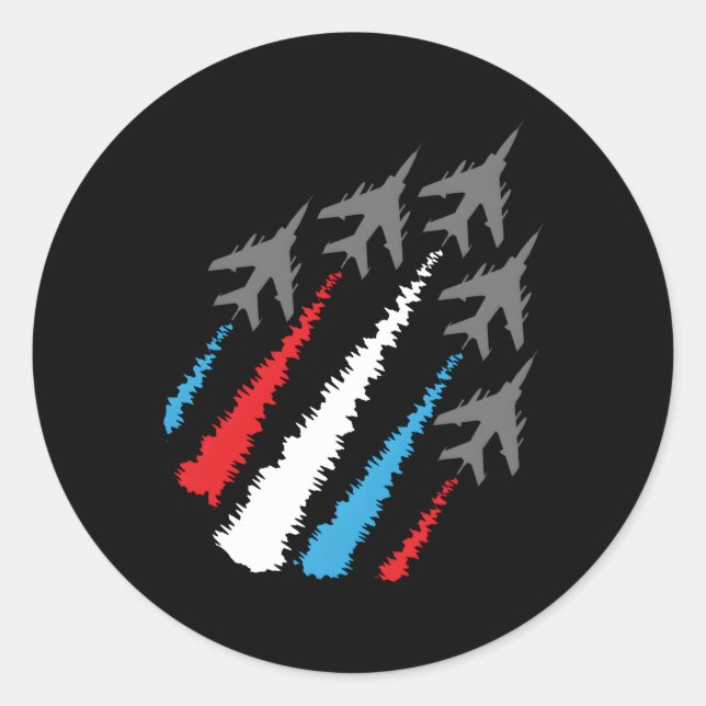 Adesivo Redondo American 4 De Julho Jatos Com Trai Azul Branco Ver (Frente)