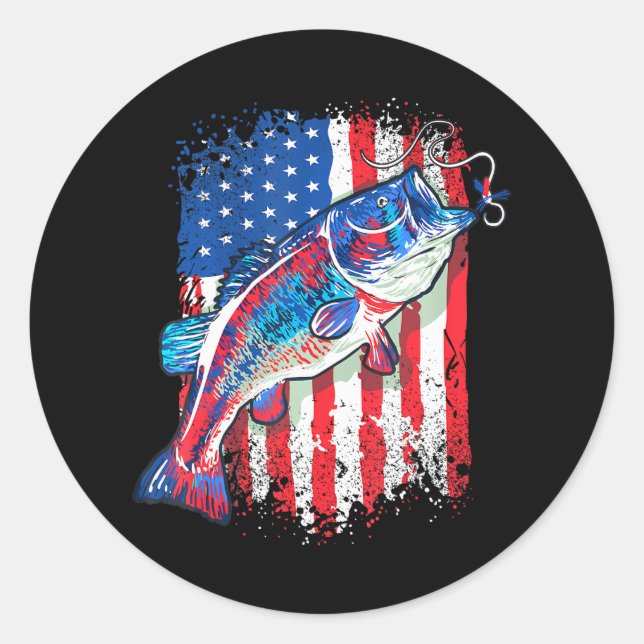 Adesivo Redondo American Bass Fisheries USA Flag Pescador (Frente)