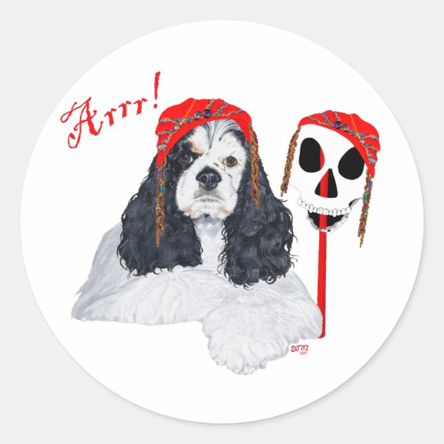 Adesivo Redondo American Cocker Spaniel Pirata (Frente)