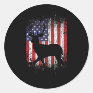 Adesivo Redondo American Deer Hunting Patriótico Flag Whitet