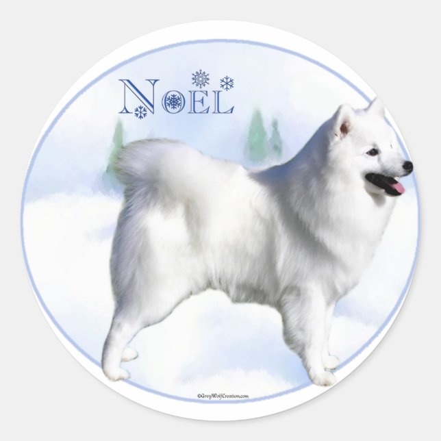 Adesivo Redondo American Eskimo Dog Noel (Frente)