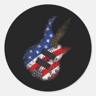 Adesivo Redondo American Flag Byss Guitar Usa Independence Day 4th