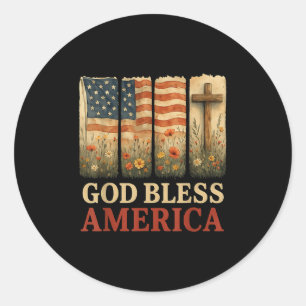 Adesivo Redondo American Flag Cross Deus abençoe America Floral Ch