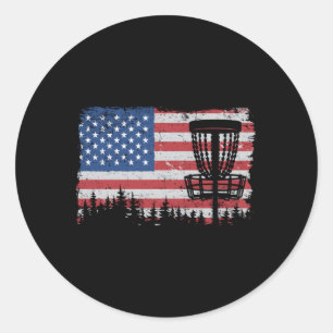 Adesivo Redondo American Flag Disk Golf Basket Frisbee Disk Gol