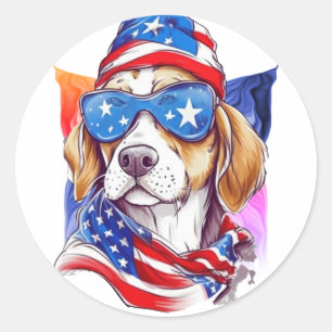 Adesivo Redondo American Flag Dog 4 de julho