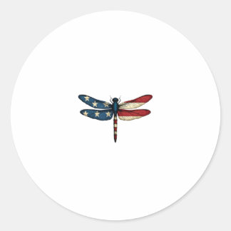 Adesivo Redondo American Flag Dragonfly Patriotic 4th of July Red 