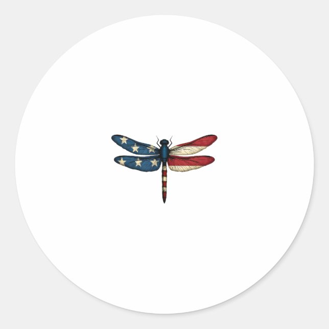 Adesivo Redondo American Flag Dragonfly Patriotic 4th of July Red  (Frente)