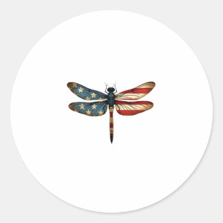 Adesivo Redondo American Flag Dragonfly Patriotic 4th of July Red 