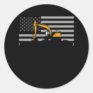 Adesivo Redondo American Flag Excavator US Flag Construction