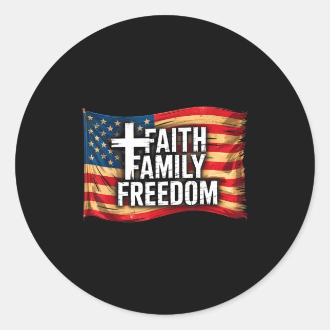 Adesivo Redondo American Flag Faith Family Dom Christian  (Frente)