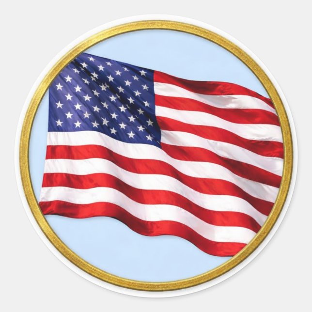 Adesivo Redondo American Flag Gold Trim Round Sticker – Patriotic (Frente)