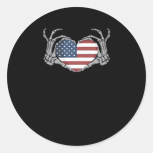 Adesivo Redondo American Flag Heart Feed