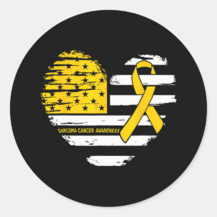 Adesivo Redondo American Flag Heart Sarcoma Cancer Awarness Ribbo