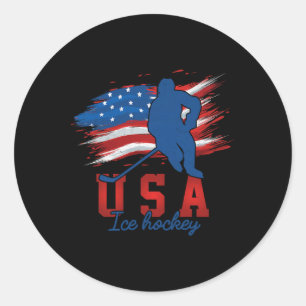 Adesivo Redondo American Flag Ice Hockey 4 De Julho Estados Unidos