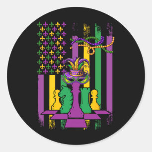 Adesivo Redondo American Flag Mardi Gras Chess Player Team Funny P