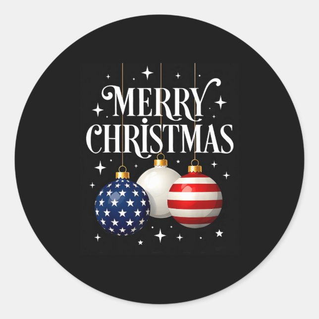 Adesivo Redondo American Flag Merry Christmas Tree Baubles Us Patr (Frente)