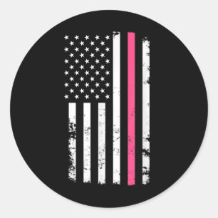 Adesivo Redondo American Flag Pink Line Para Cancer De Mama