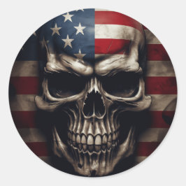Adesivo Redondo American Flag Skull