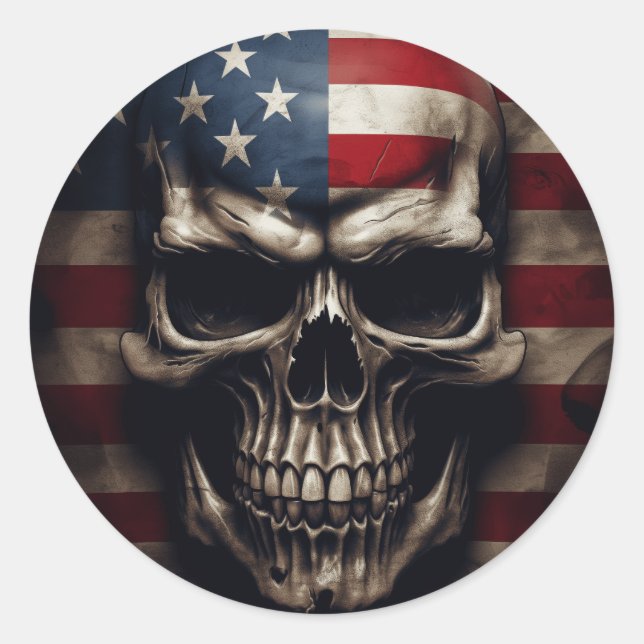 Adesivo Redondo American Flag Skull (Frente)